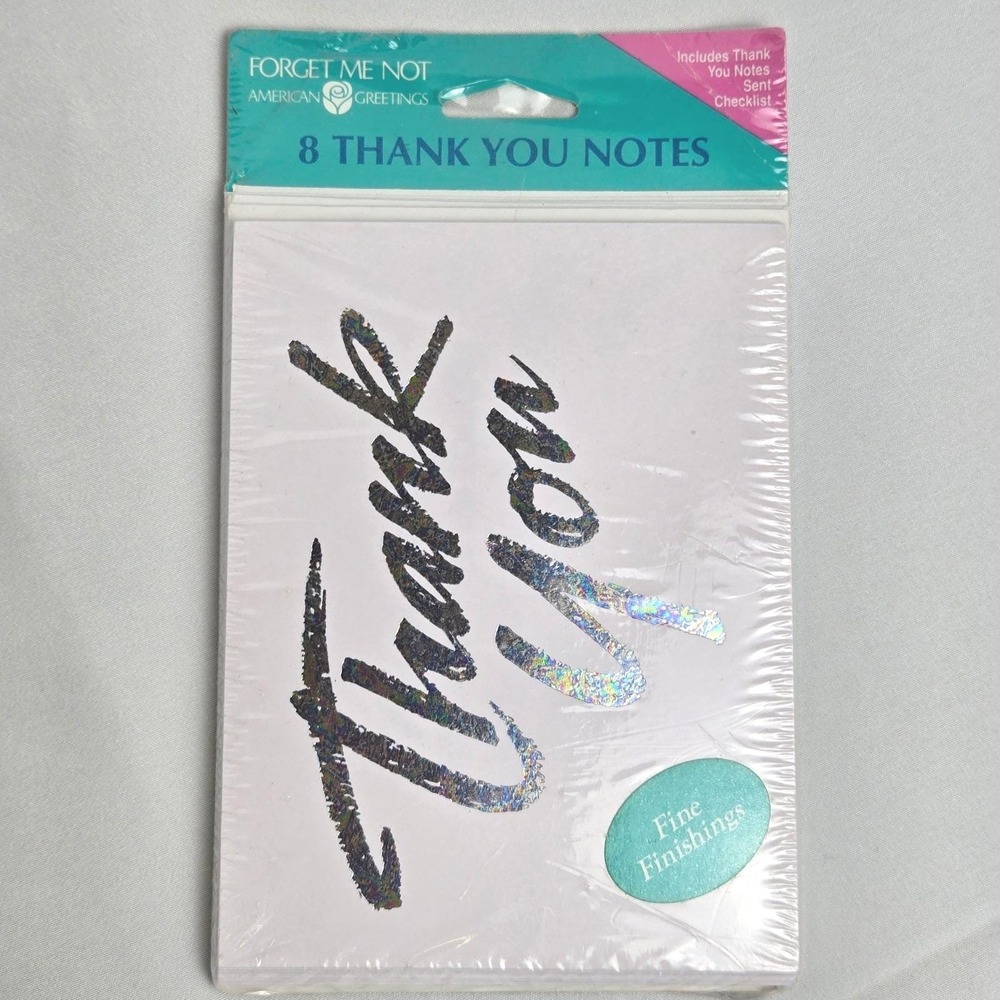 American Greetings‎ Forget Me Not Thank You Notes & Envelopes, Vtg Set of 8, New